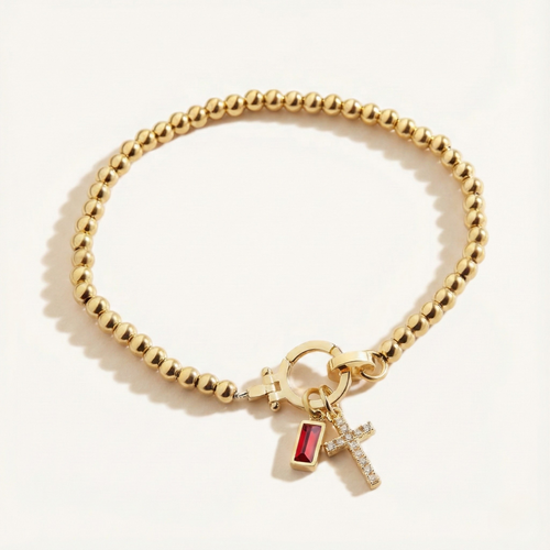 Cross Charm Birthstone Bracelet