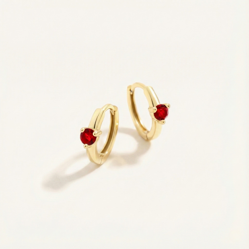 Solitaire Birthstone Huggie Hoop Earrings
